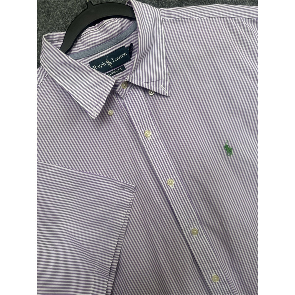Ralph Lauren Shirt Mens Size 2XL Purple White Striped Oxford Short Sleeve Cotton